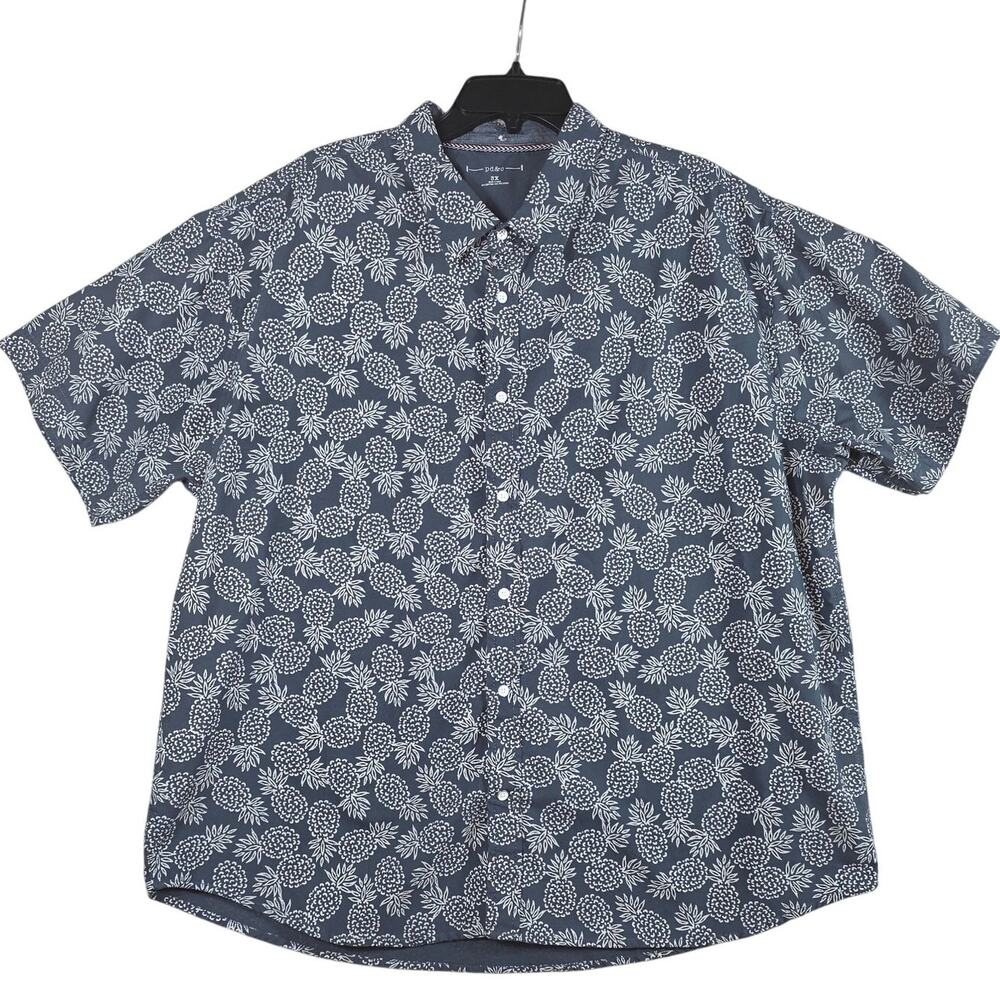 pd&c Men's Button Up Shirt 3X Blue White Pineapple Short Sleeve Casual Vacation